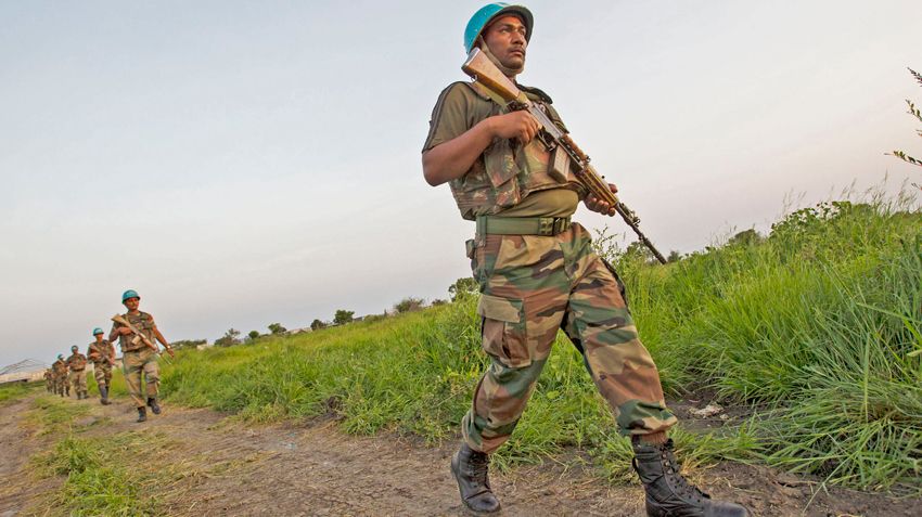 UN Peacekeeper patrolling in South Sudan.